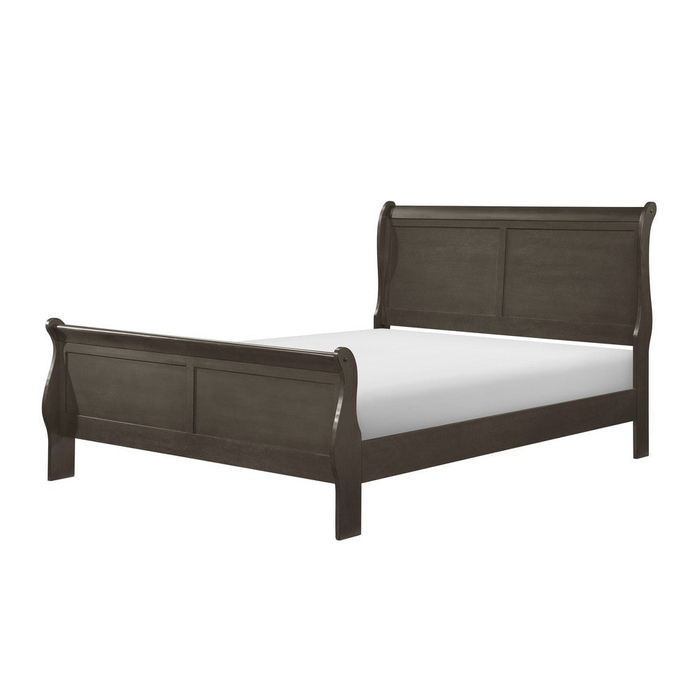 Vele Queen Size Bed with Panel Headboard Sleigh Design Gray Wood Finish By Casagear Home BM314239