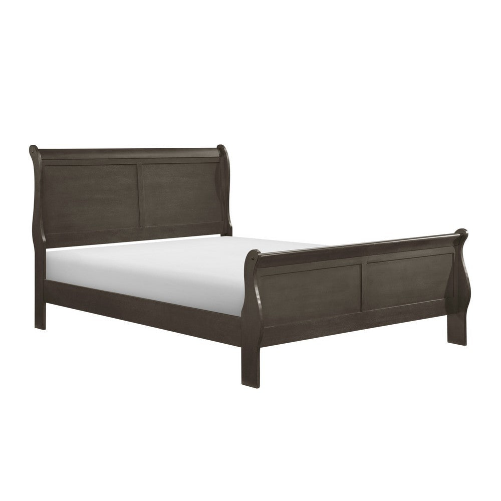 Vele Queen Size Bed with Panel Headboard, Sleigh Design, Gray Wood Finish By Casagear Home