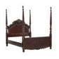 Park Queen Size Poster Bed with Shell Motifs and Burl Inlays, Brown Veneer By Casagear Home