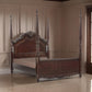 Park Queen Size Poster Bed with Shell Motifs and Burl Inlays, Brown Veneer By Casagear Home