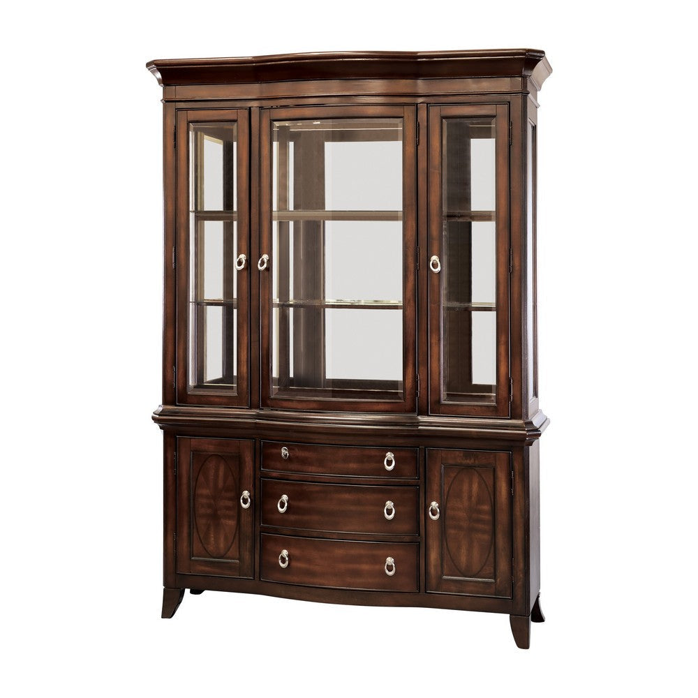 Kee 83 Inch Buffet and Hutch Cabinet Ring Handles Brown Wood Finish By Casagear Home BM314243