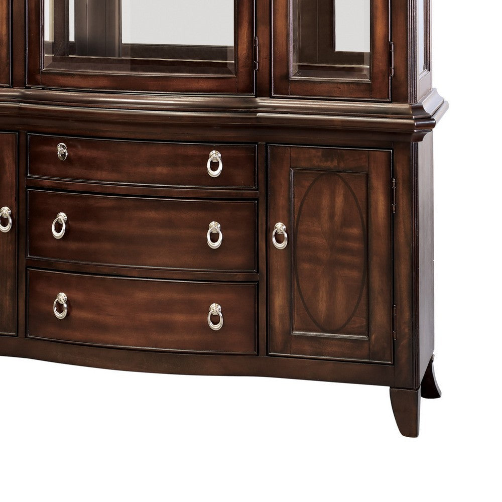 Kee 83 Inch Buffet and Hutch Cabinet Ring Handles Brown Wood Finish By Casagear Home BM314243