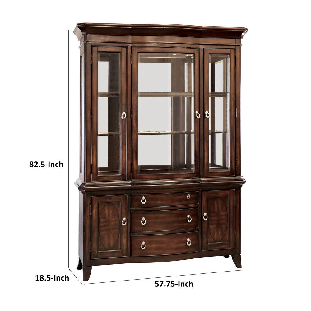 Kee 83 Inch Buffet and Hutch Cabinet Ring Handles Brown Wood Finish By Casagear Home BM314243