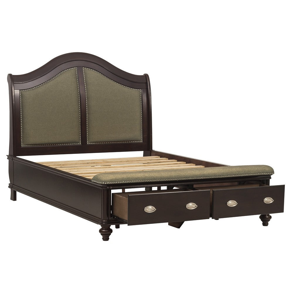 Stoe Queen Sleigh Bed Padded Headboard Storage Footboard Brown Wood By Casagear Home BM314244