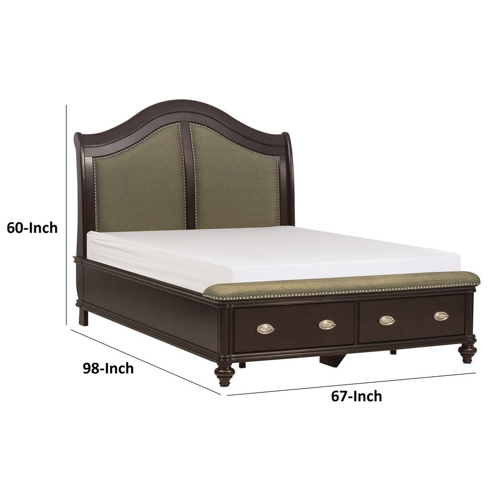 Stoe Queen Sleigh Bed Padded Headboard Storage Footboard Brown Wood By Casagear Home BM314244