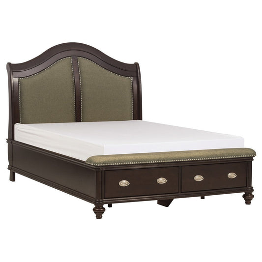 Stoe Queen Sleigh Bed, Padded Headboard, Storage Footboard, Brown Wood By Casagear Home