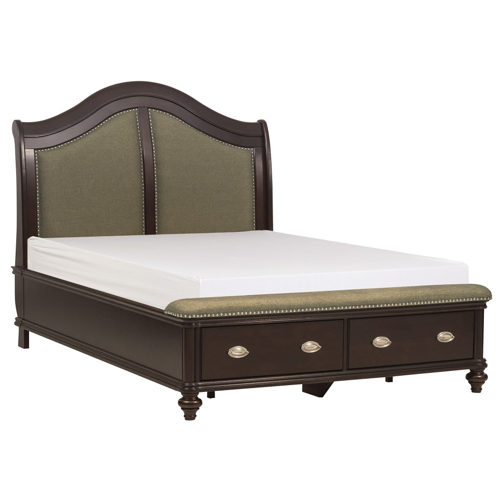 Stoe Queen Sleigh Bed Padded Headboard Storage Footboard Brown Wood By Casagear Home BM314244