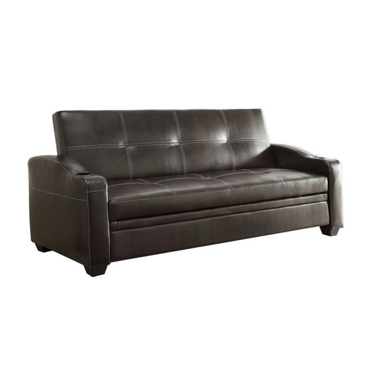 Ferry 83 Inch Lounger Sofa Bed, Tufted Brown Faux Leather, Solid Wood By Casagear Home