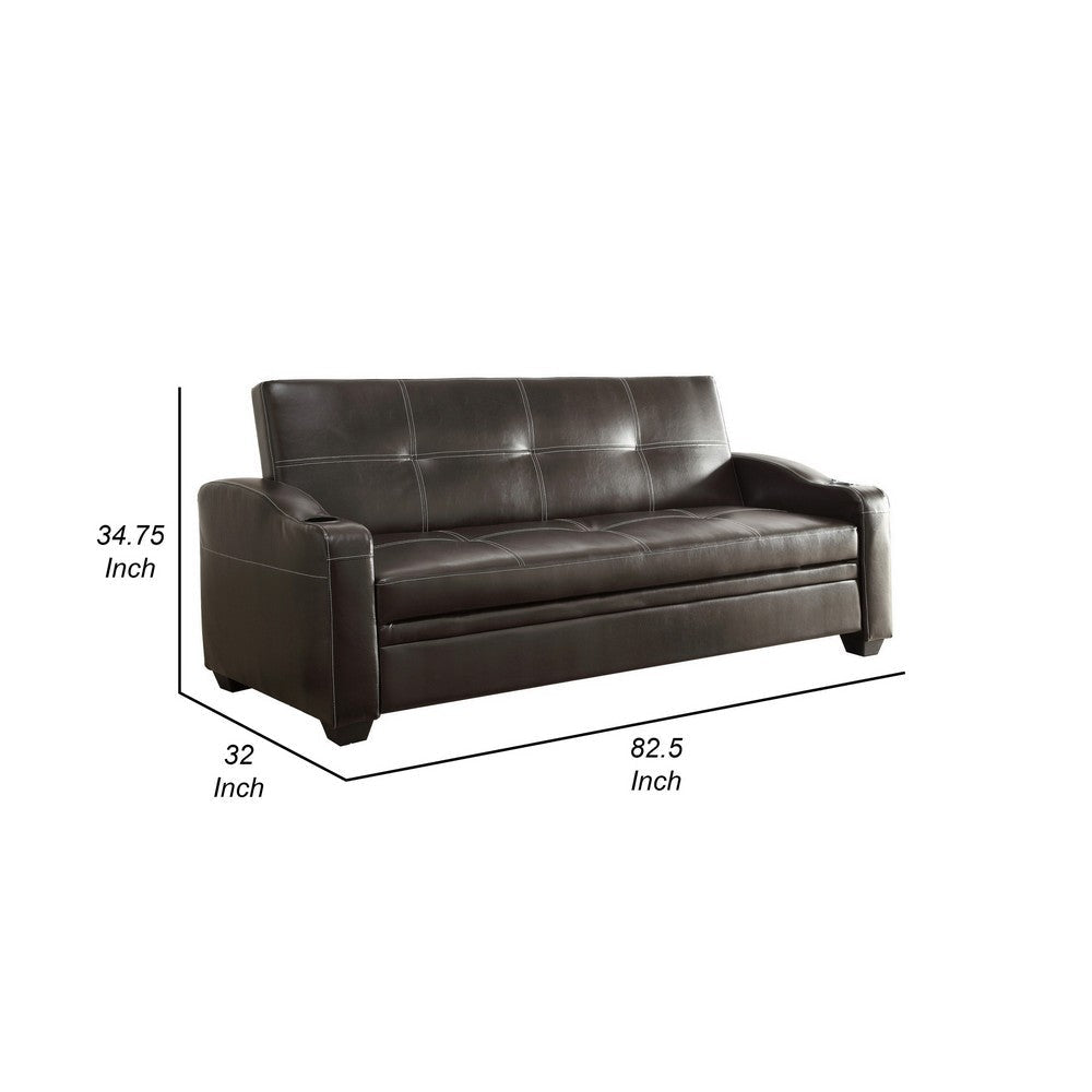 Ferry 83 Inch Lounger Sofa Bed Tufted Brown Faux Leather Solid Wood By Casagear Home BM314246