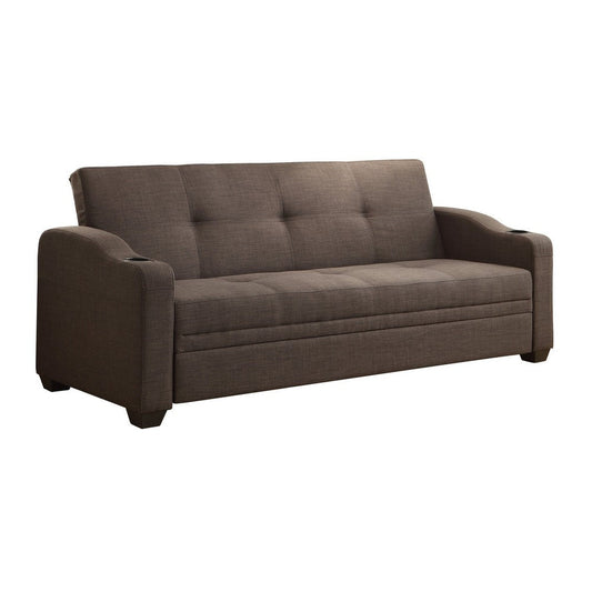 Ferry 83 Inch Lounger Sofa Bed, Tufted Brown Gray Polyester, Solid Wood By Casagear Home