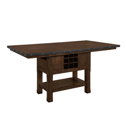 Lsy 60-78 Inch Counter Table, Extendable, Wine Rack and Drawers, Brown Wood By Casagear Home