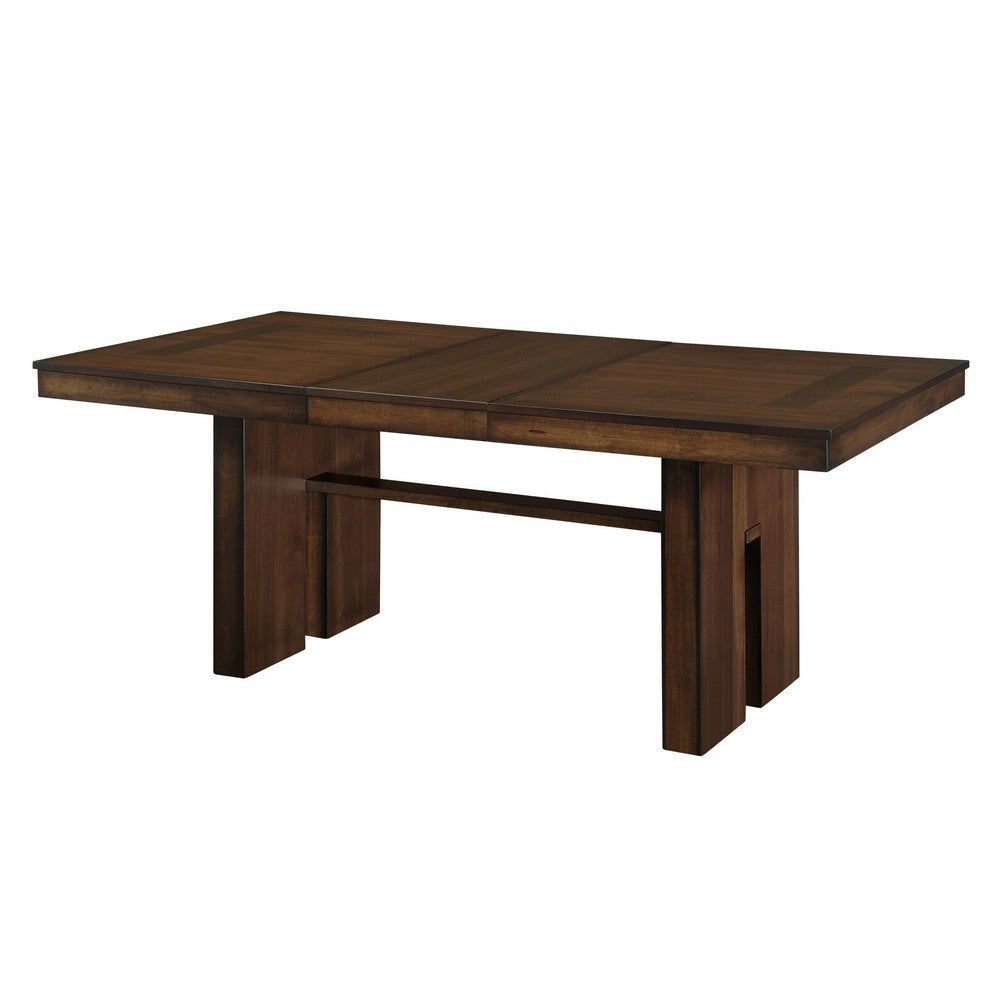 Voz 59-77 Inch Dining Table Extendable Trestle Base Walnut Brown Veneer By Casagear Home BM314251