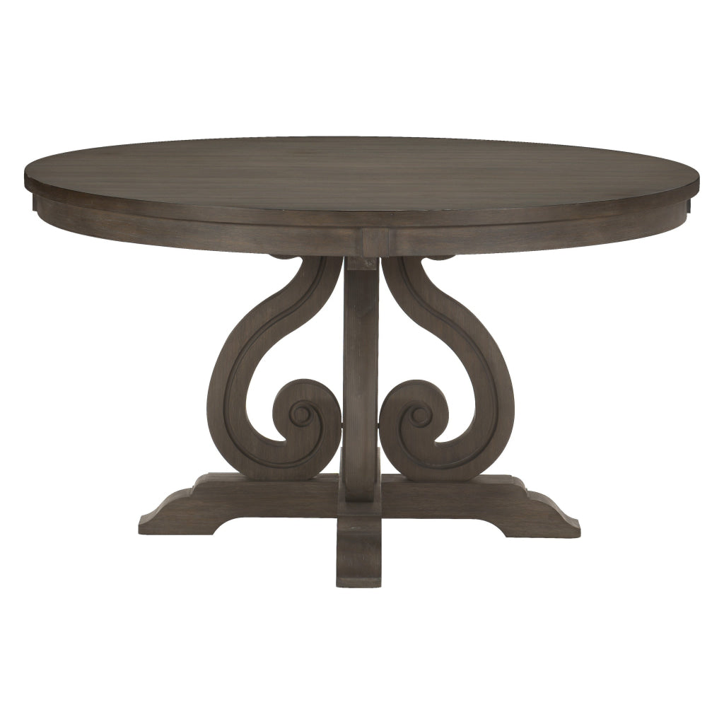 Luon 54 Inch Dining Table 6 Seater Round Top Scrolled Metal Base Brown By Casagear Home BM314254