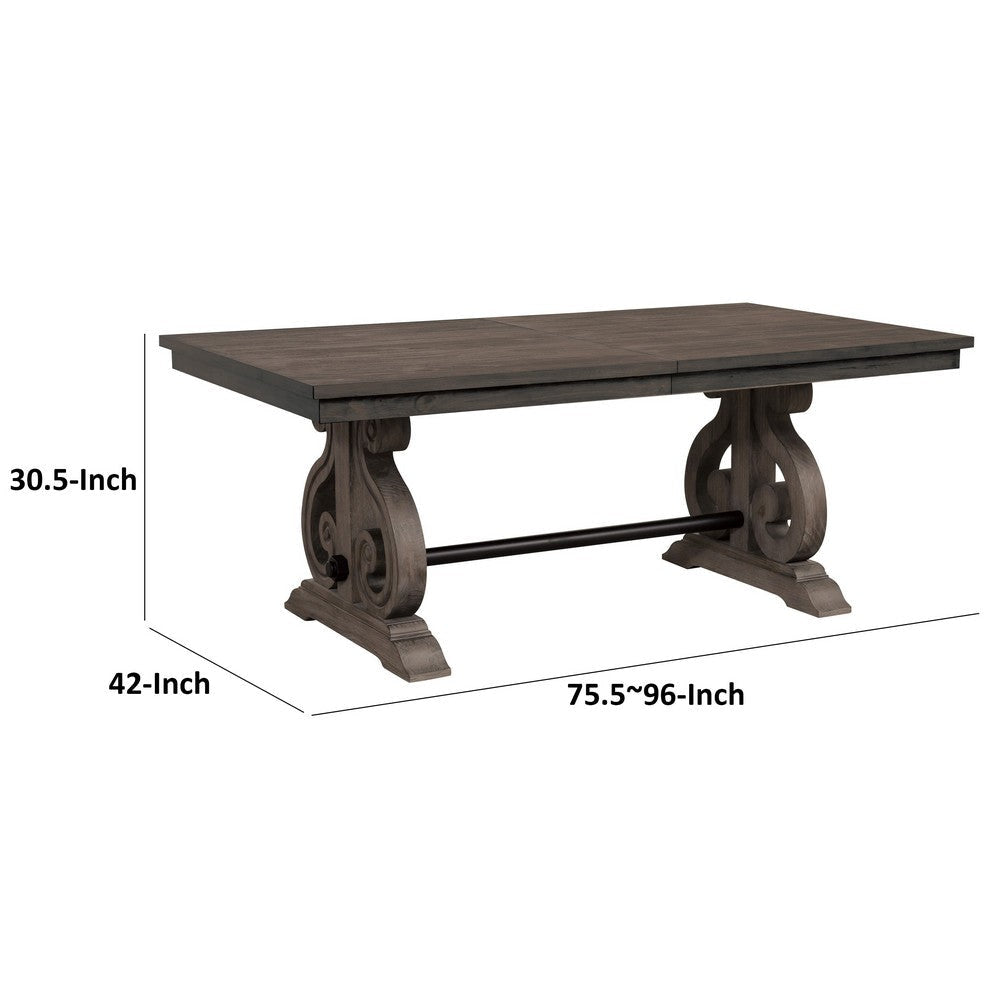 Luon 76-96 Inch Dining Table Extendable 6 Seater Rectangular Top Brown By Casagear Home BM314255