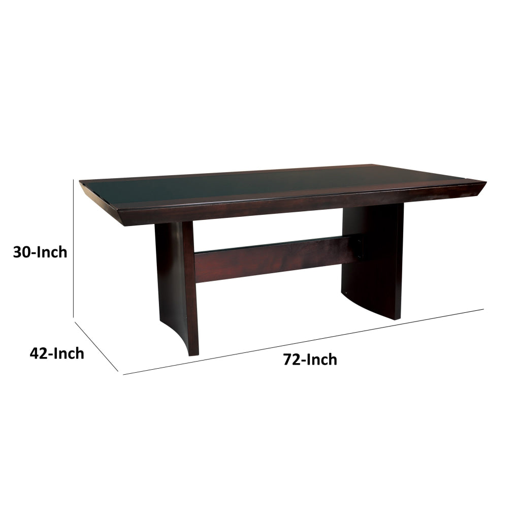 Aisy 72 Inch Dining Table Rectangular Top Trestle Base Glass Brown Wood By Casagear Home BM314259