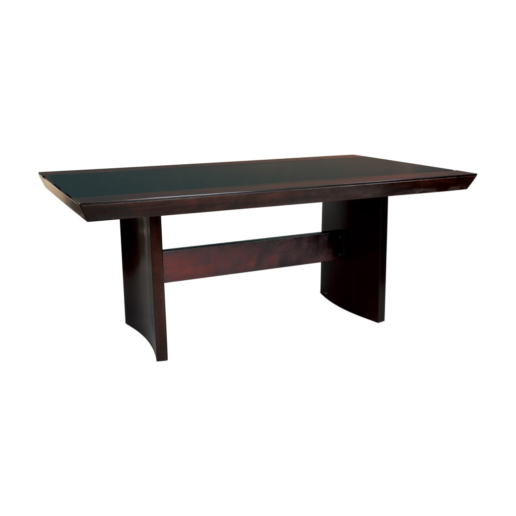 Aisy 72 Inch Dining Table Rectangular Top Trestle Base Glass Brown Wood By Casagear Home BM314259