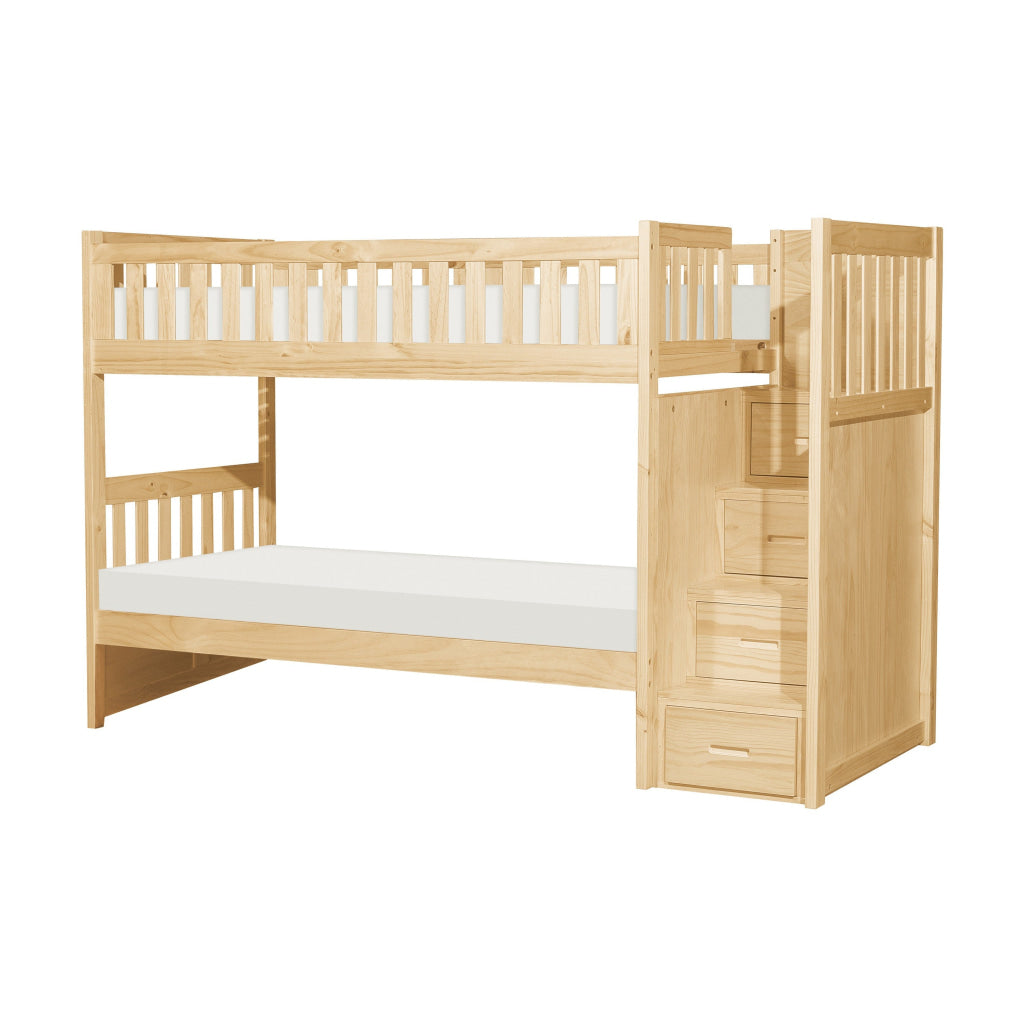 Catherine Twin over Twin Bunk Bed Storage Step Natural Brown Solid Wood By Casagear Home BM314261