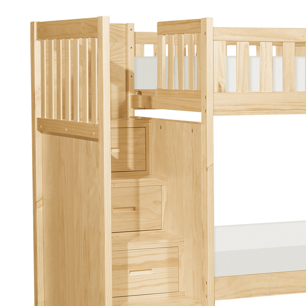 Catherine Twin over Twin Bunk Bed Storage Step Natural Brown Solid Wood By Casagear Home BM314261