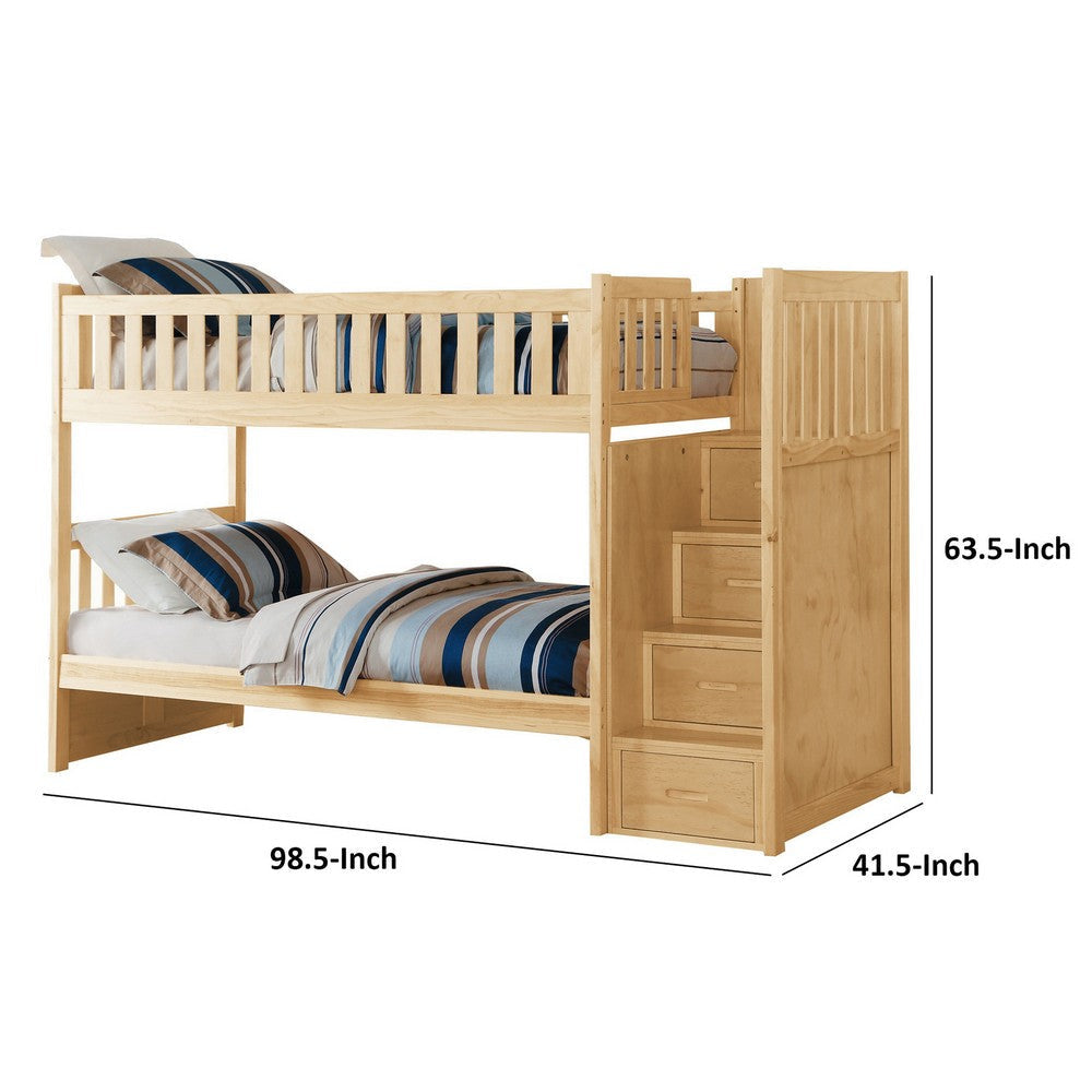 Catherine Twin over Twin Bunk Bed Storage Step Natural Brown Solid Wood By Casagear Home BM314261