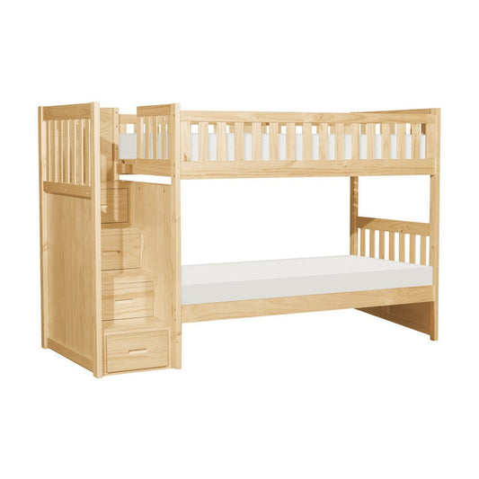 Catherine Twin over Twin Bunk Bed, Storage Step, Natural Brown, Solid Wood By Casagear Home