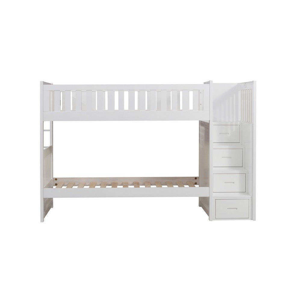 Catherine Twin over Twin Bunk Bed Storage Step White Veneer Solid Wood By Casagear Home BM314262