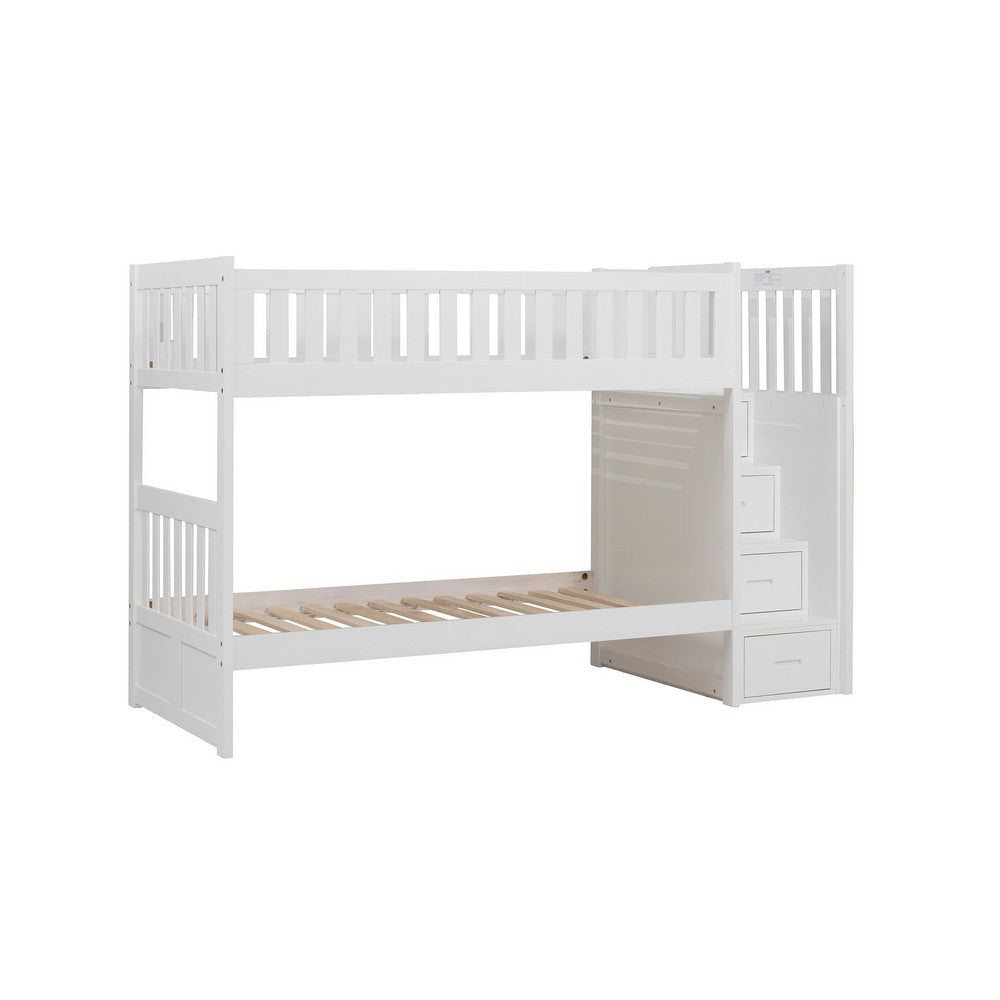 Catherine Twin over Twin Bunk Bed, Storage Step, White Veneer, Solid Wood By Casagear Home