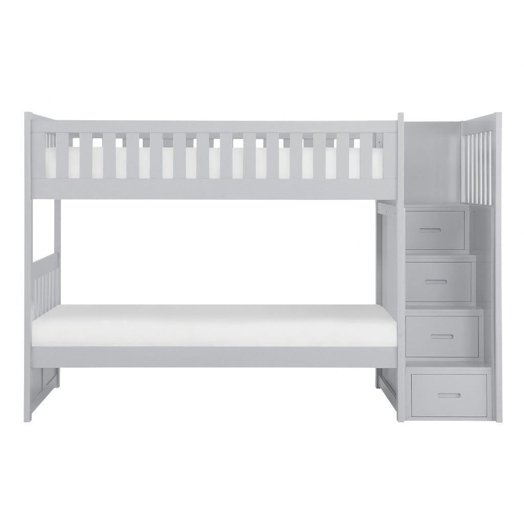 Catherine Twin over Twin Bunk Bed Storage Step Gray Veneer Solid Wood By Casagear Home BM314263