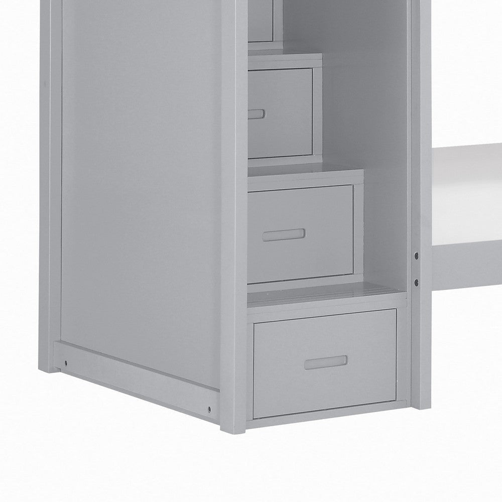 Catherine Twin over Twin Bunk Bed Storage Step Gray Veneer Solid Wood By Casagear Home BM314263