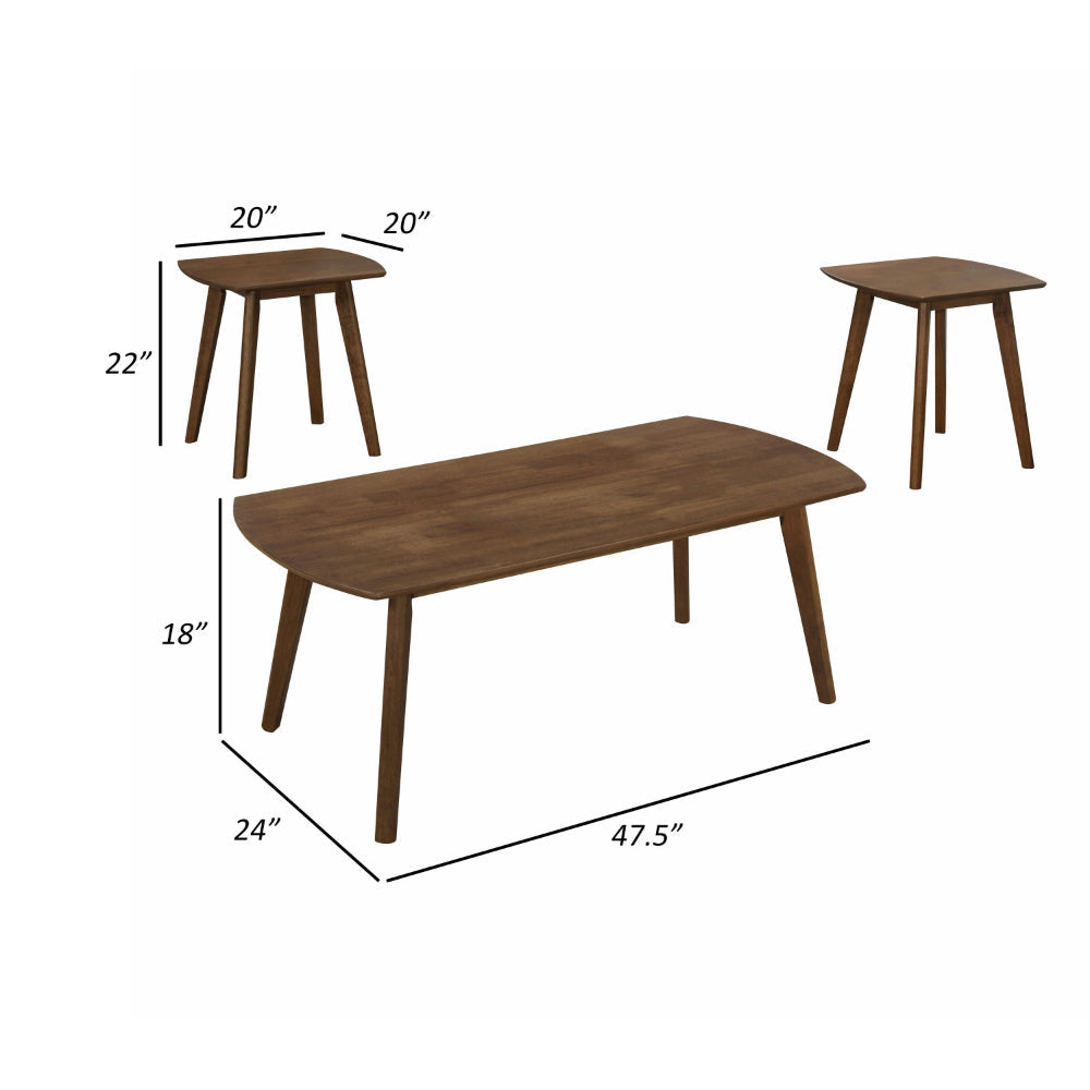 Indy 3 Piece Coffee and End Table Set Angled Legs Walnut Brown Solid Wood By Casagear Home BM314264