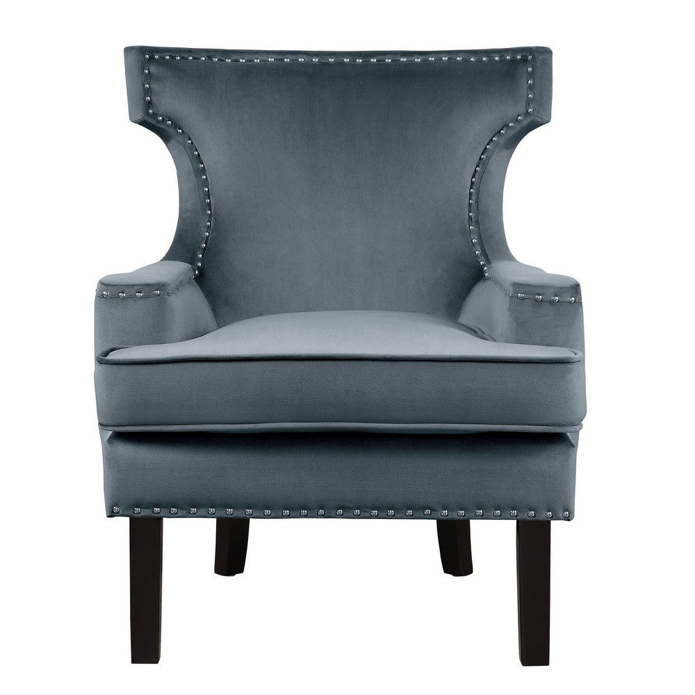 32 Inch Accent Armchair Wingback Design Gray Velvet Silver Nailhead Trim By Casagear Home BM314266