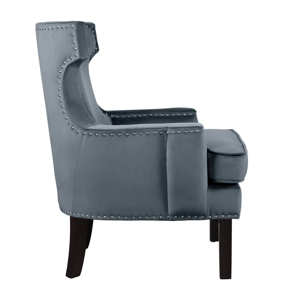 32 Inch Accent Armchair Wingback Design Gray Velvet Silver Nailhead Trim By Casagear Home BM314266