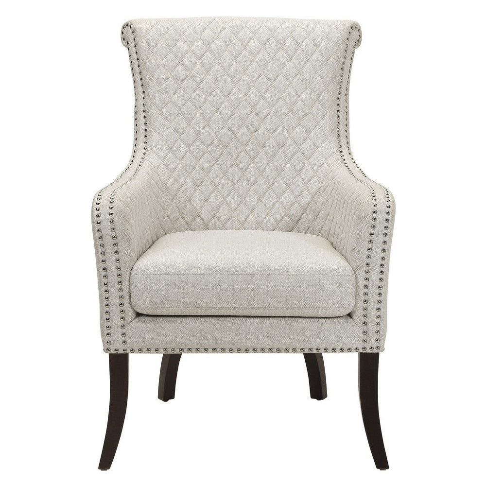 33 Inch Accent Armchair Diamond Stitched Design Beige Textured Polyester By Casagear Home BM314267