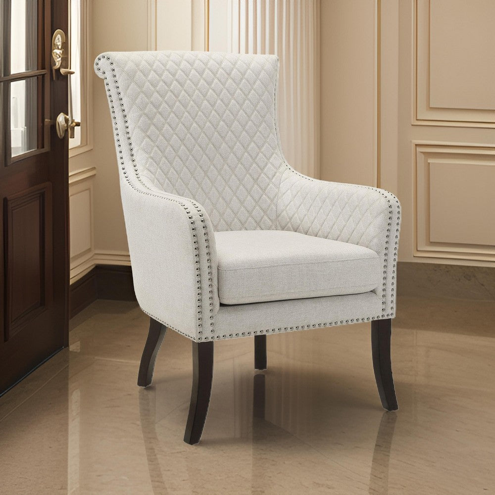 33 Inch Accent Armchair, Diamond Stitched Design, Beige Textured Polyester By Casagear Home