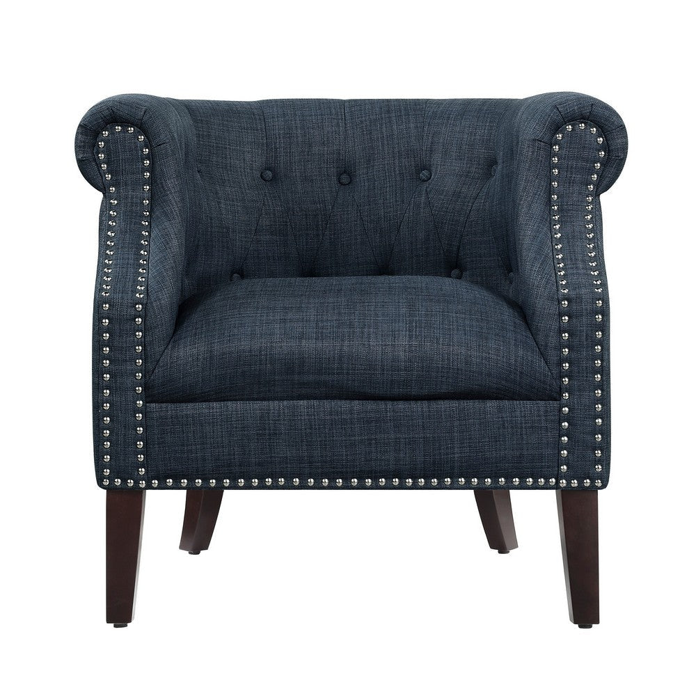 33 Inch Accent Armchair Chesterfield Button Tufted Textured Blue Fabric By Casagear Home BM314269