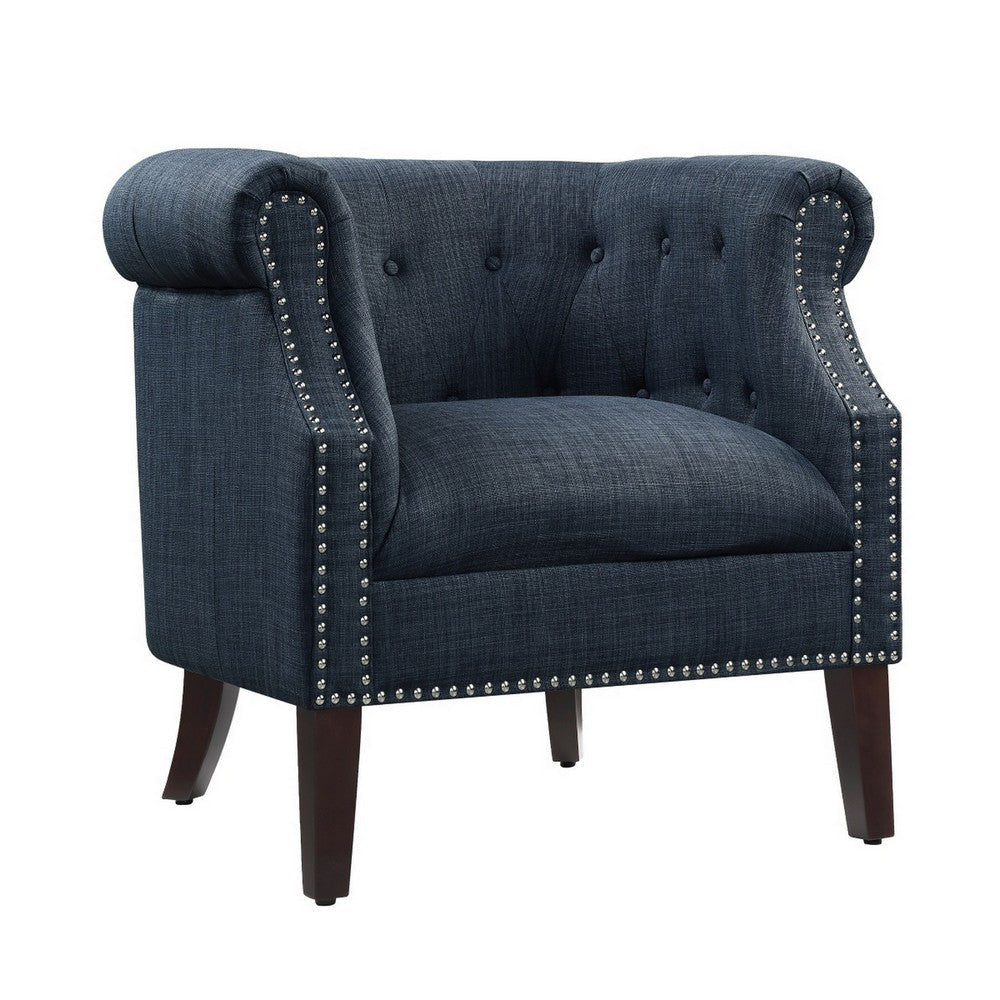 33 Inch Accent Armchair Chesterfield Button Tufted Textured Blue Fabric By Casagear Home BM314269