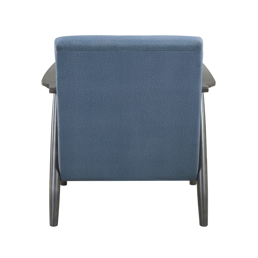 Tira 32 Inch Accent Chair Channel Stitched Blue Velvet Gray Solid Wood By Casagear Home BM314270