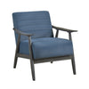 Tira 32 Inch Accent Chair Channel Stitched Blue Velvet Gray Solid Wood By Casagear Home BM314270