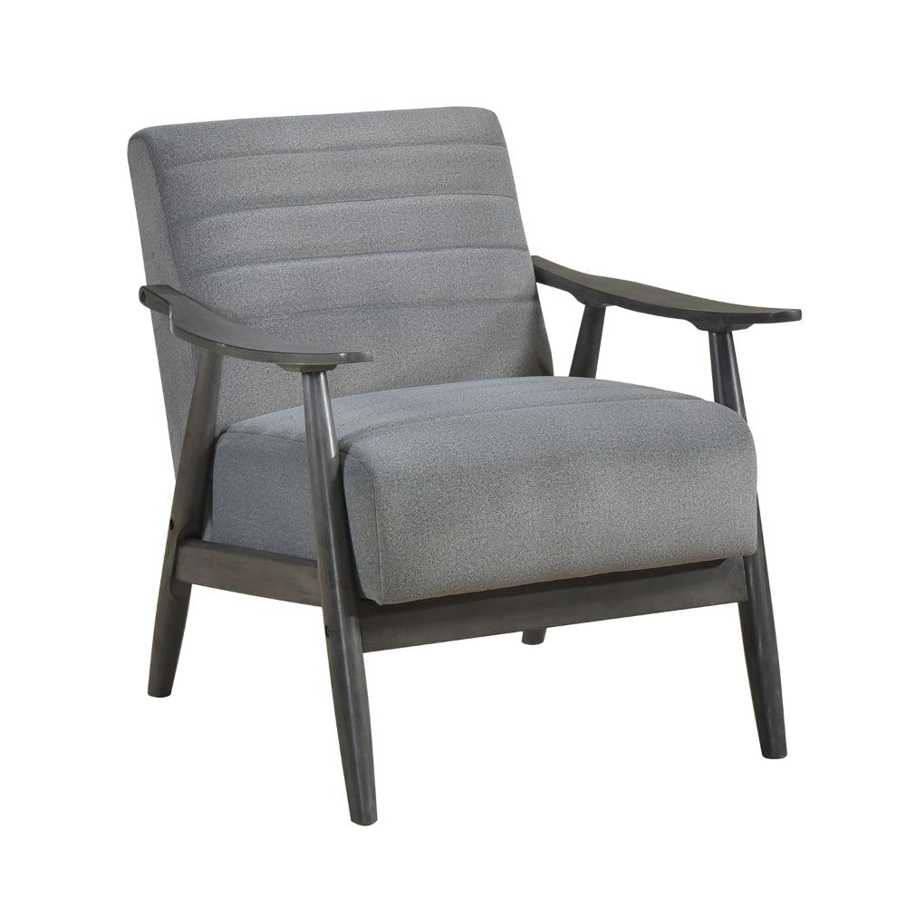 Tira 32 Inch Accent Chair, Channel Stitched, Gray Velvet, Solid Wood Frame By Casagear Home