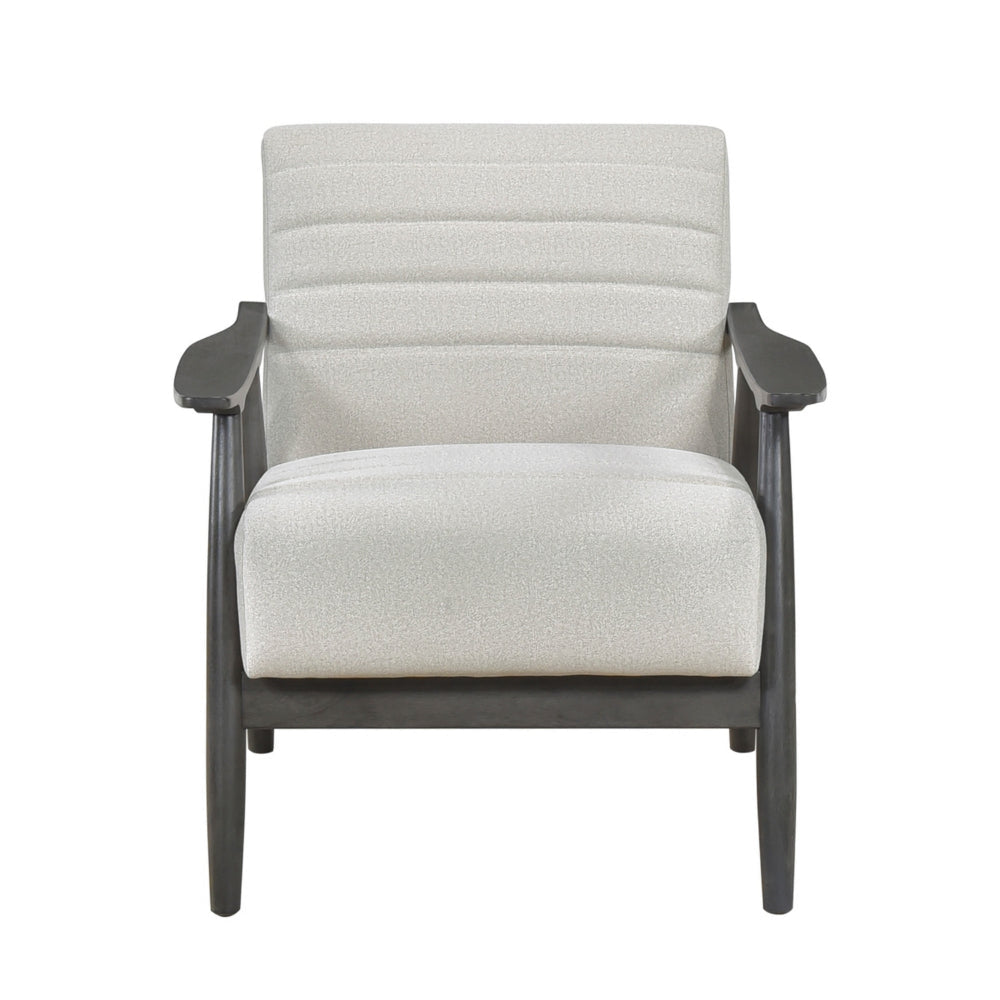 Tira 32 Inch Accent Chair Channel Stitched White Velvet Gray Solid Wood By Casagear Home BM314272