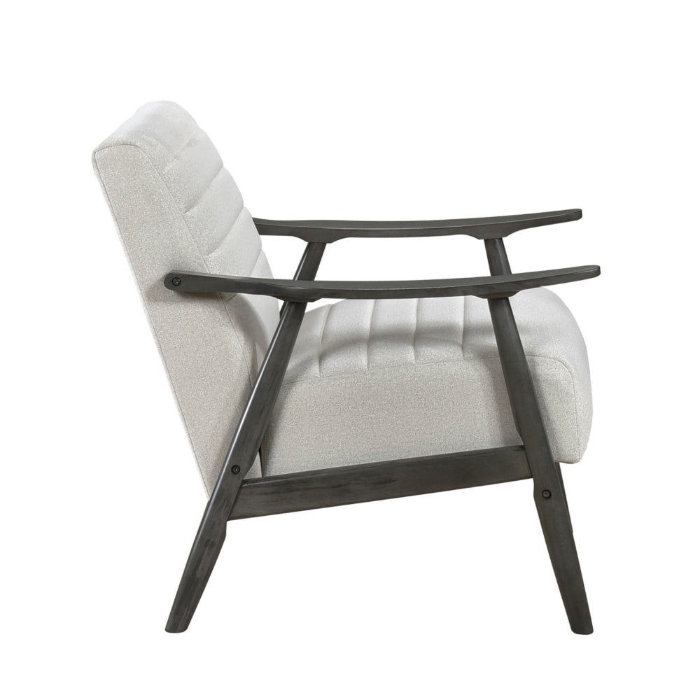 Tira 32 Inch Accent Chair Channel Stitched White Velvet Gray Solid Wood By Casagear Home BM314272