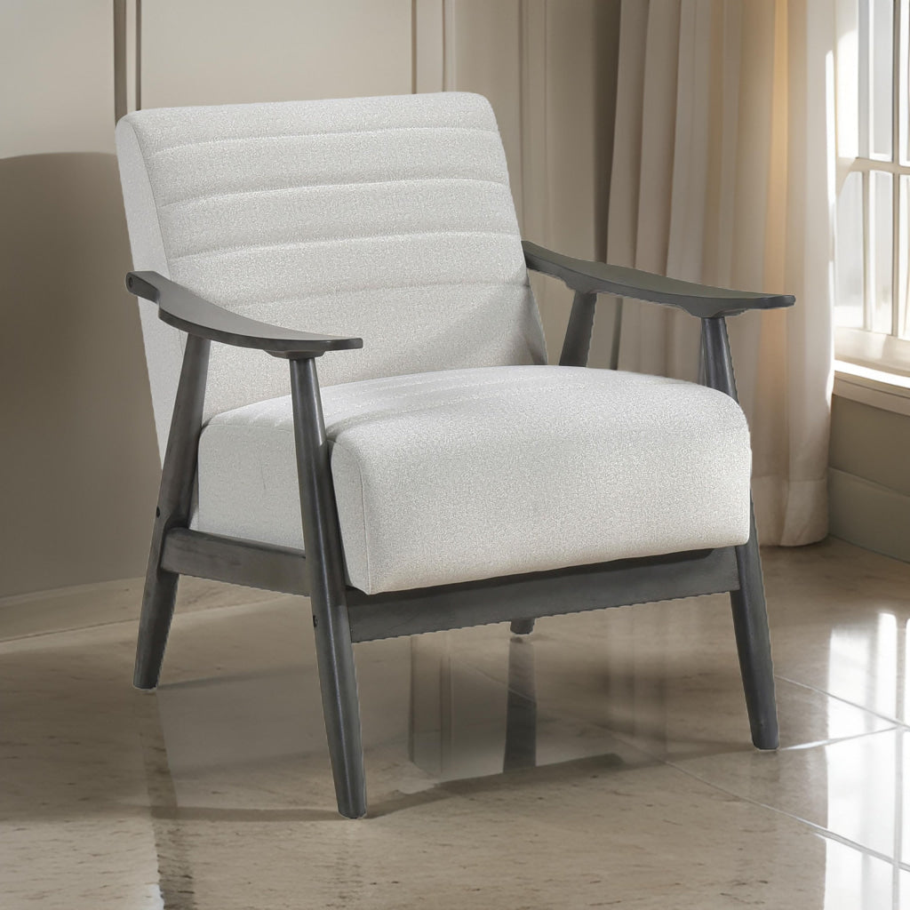 Tira 32 Inch Accent Chair Channel Stitched White Velvet Gray Solid Wood By Casagear Home BM314272