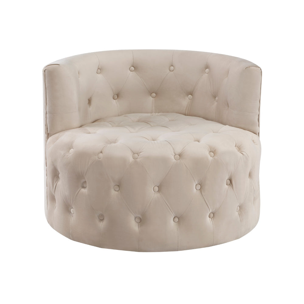 Alix 33 Inch Swivel Accent Chair Round Design Button Tufted Beige Velvet By Casagear Home BM314273