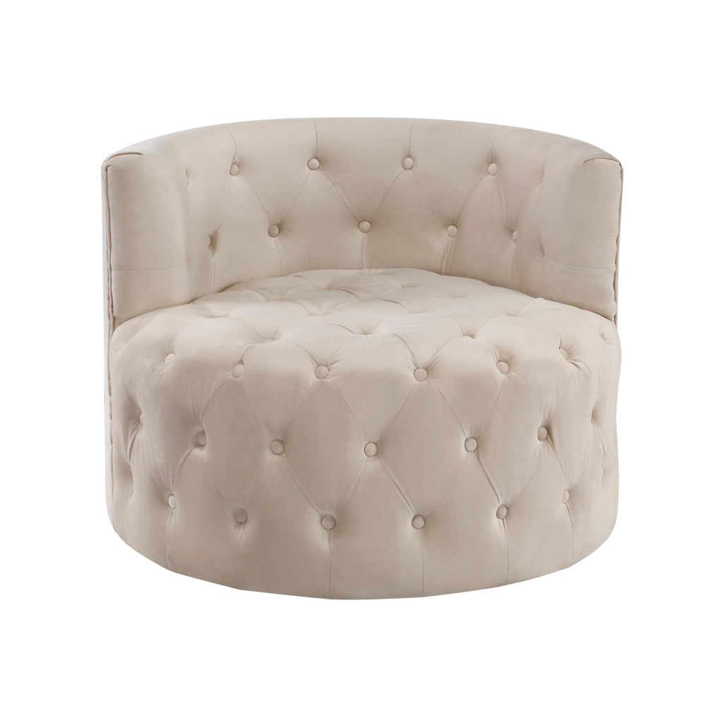 Alix 33 Inch Swivel Accent Chair Round Design Button Tufted Beige Velvet By Casagear Home BM314273