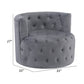 Alix 33 Inch Swivel Accent Chair Round Design Button Tufted Gray Velvet By Casagear Home BM314274