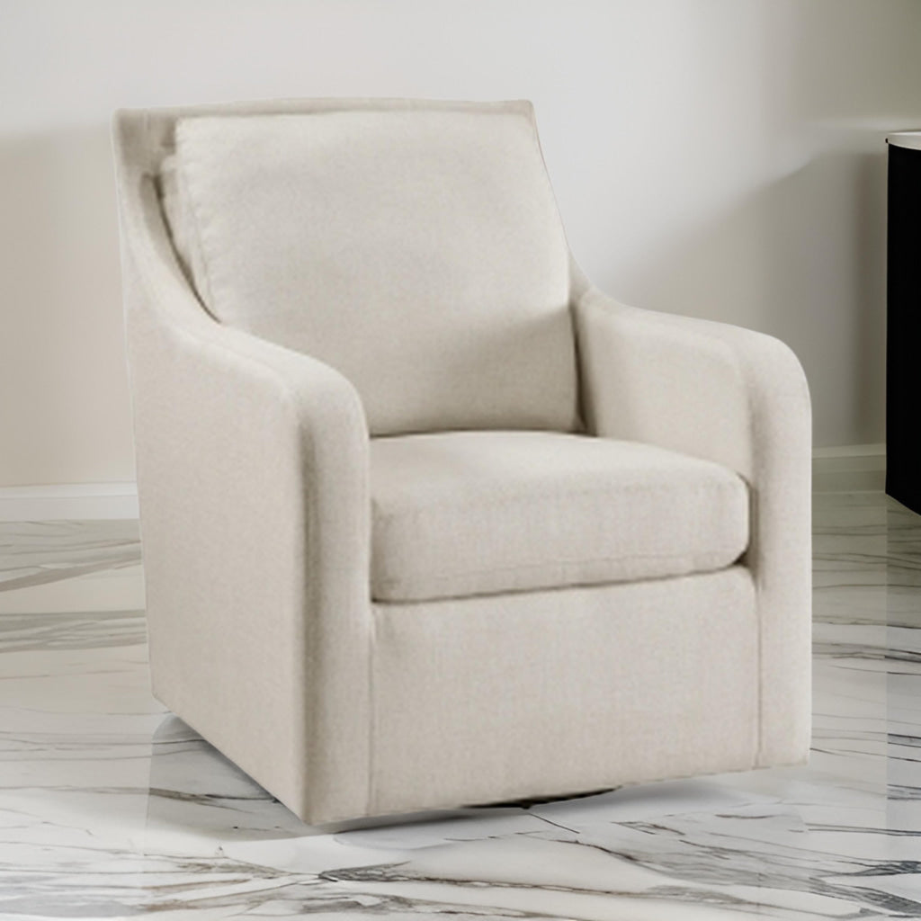 36 Inch Swivel Accent Chair Sloped Track Arms Textured Beige Polyester By Casagear Home BM314278