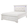 Teich Queen Bed LED Crystal Tufted Faux Leather Upholstery White Wood By Casagear Home BM314281