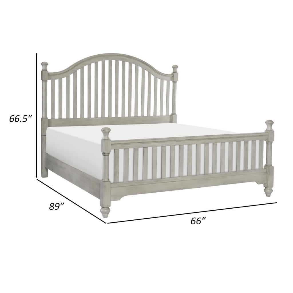 Ugo Queen Bed Slatted Arched Headboard Finial Accents Gray Wood Frame By Casagear Home BM314284