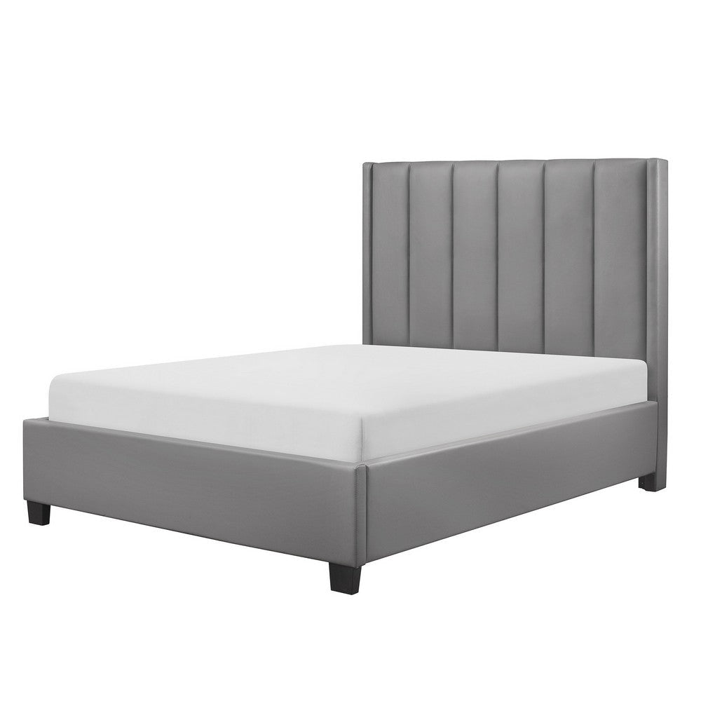 Neon Queen Platform Bed Faux Leather Upholstered Headboard Gray Wood By Casagear Home BM314285