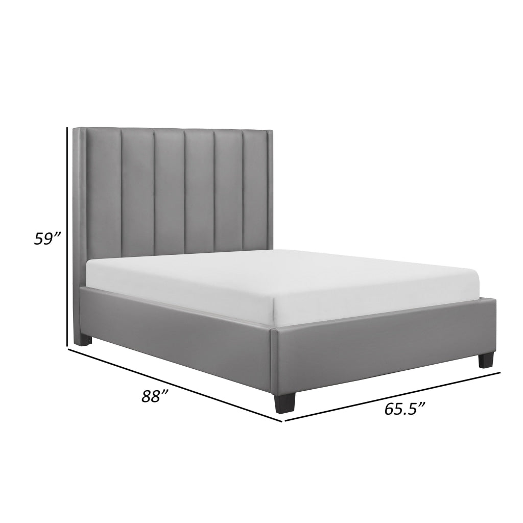 Neon Queen Platform Bed Faux Leather Upholstered Headboard Gray Wood By Casagear Home BM314285