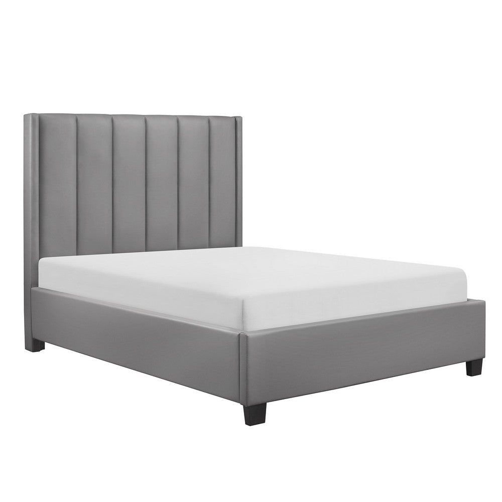 Neon Queen Platform Bed, Faux Leather Upholstered Headboard, Gray Wood By Casagear Home